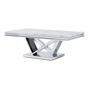 Furniture of America Mersa Glam Metal Pedestal Coffee Table in Chrome