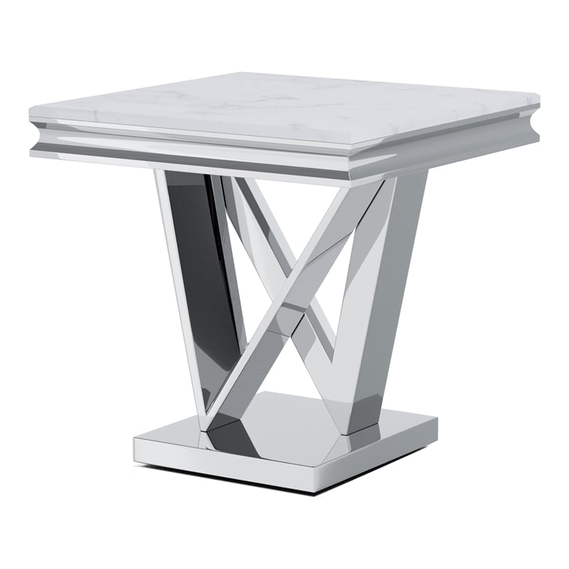 Furniture of America Mersa Glam Metal Pedestal End Table in Chrome