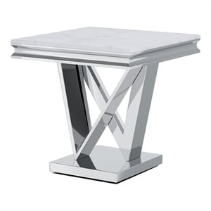 Furniture of America Mersa Glam Metal Pedestal End Table in Chrome