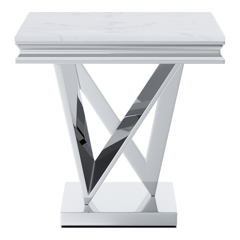 Furniture of America Mersa Glam Metal Pedestal End Table in Chrome