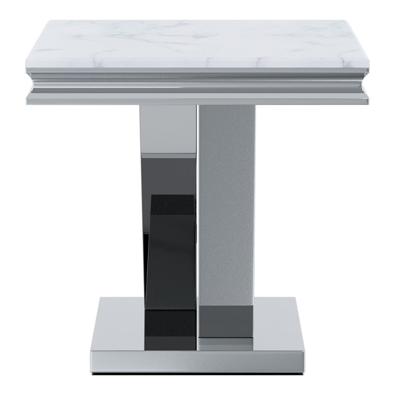 Furniture of America Mersa Glam Metal Pedestal End Table in Chrome