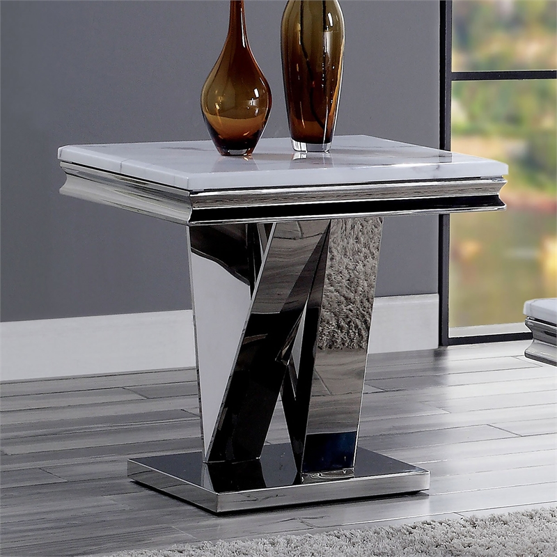 Furniture of America Mersa Glam Metal Pedestal End Table in Chrome