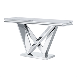 Furniture of America Mersa Glam Metal Pedestal Console Table in Chrome