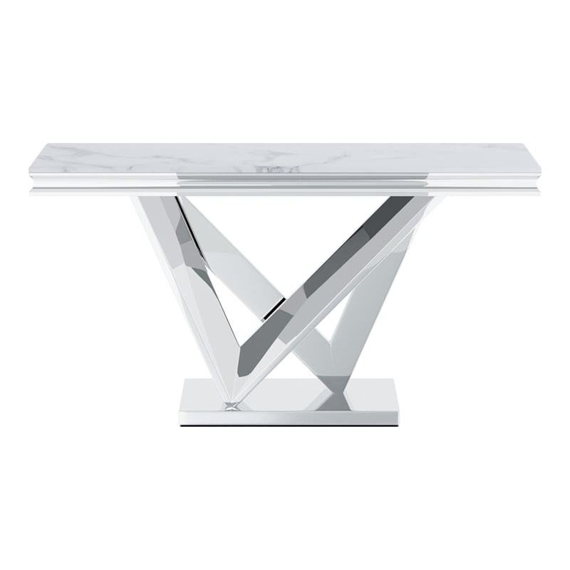 Furniture of America Mersa Glam Metal Pedestal Console Table in Chrome