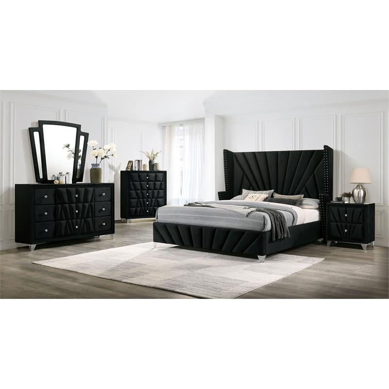 Furniture of America Sakan Transitional Fabric Upholstered Queen Bed in Black