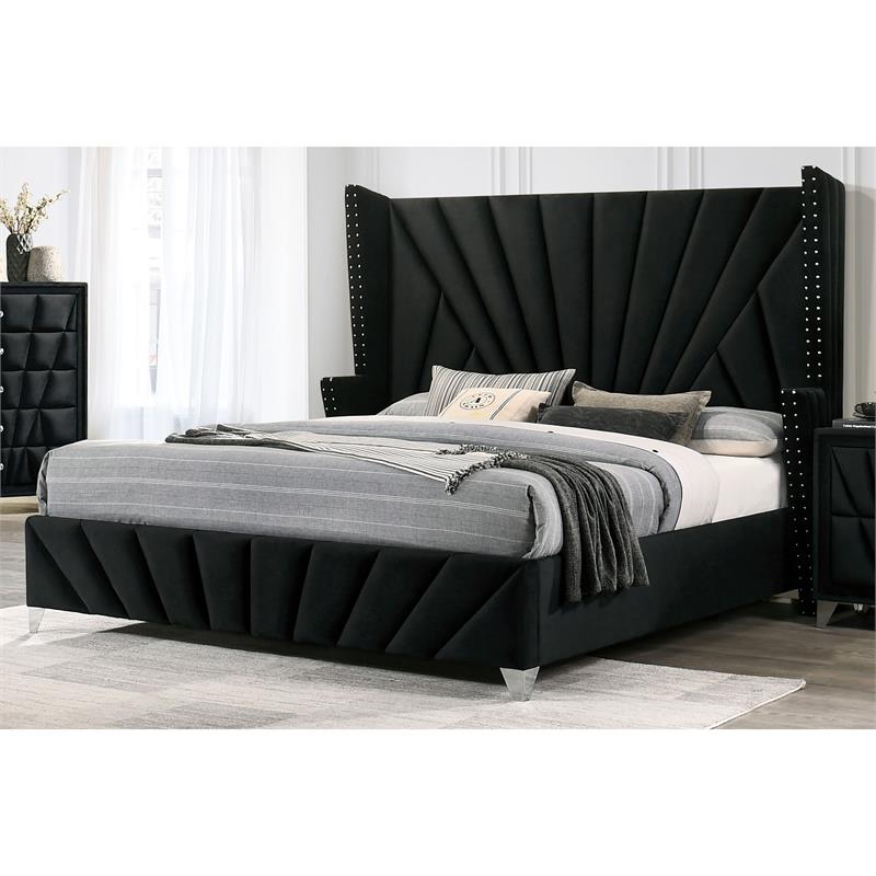 Furniture of America Sakan Transitional Fabric Upholstered Queen Bed in Black