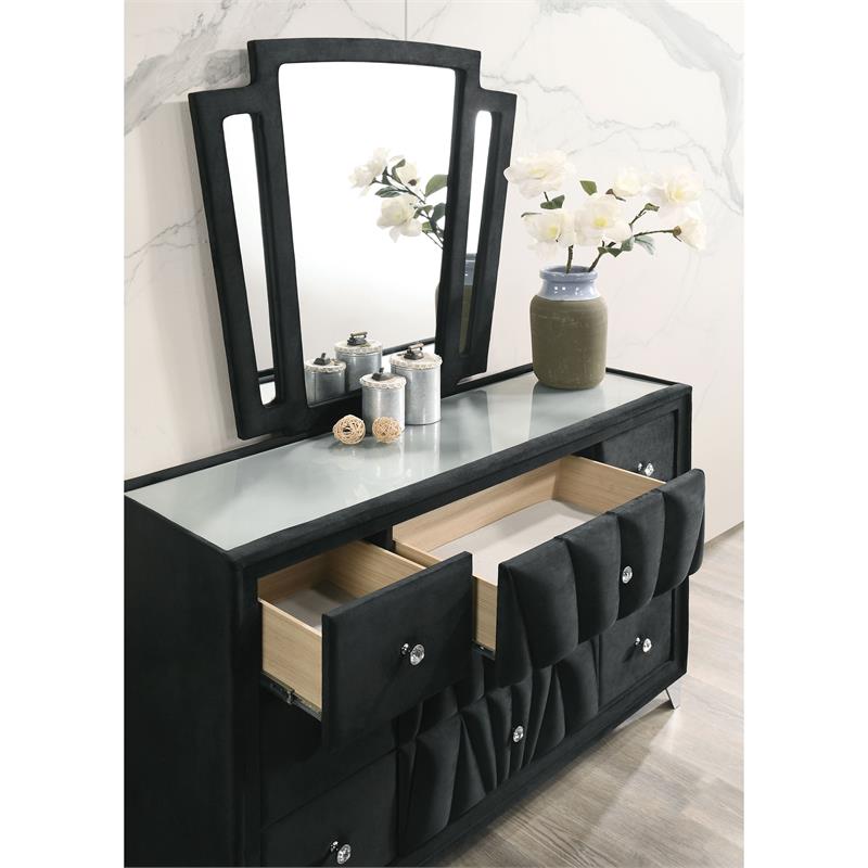 Furniture of America Sakan Transitional Fabric and Wood Framed Mirror in Black