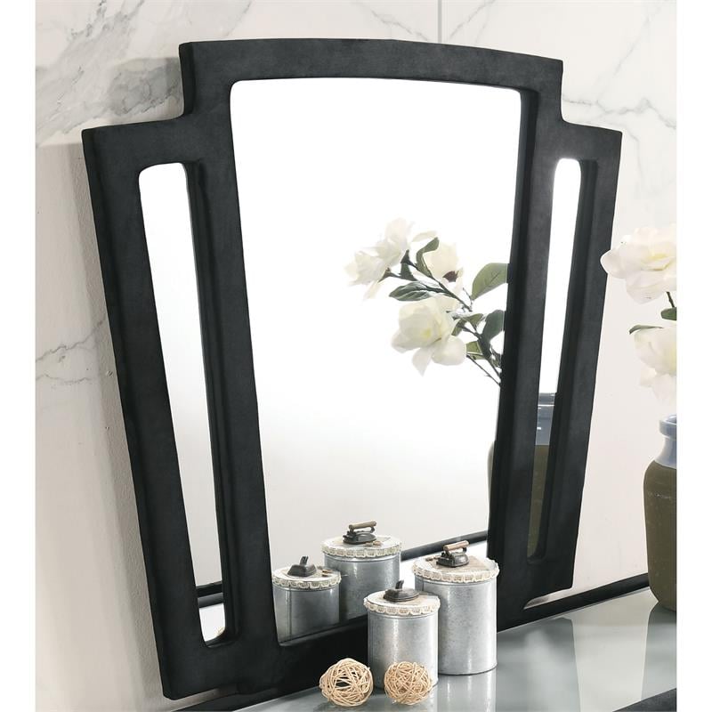 Furniture of America Sakan Transitional Fabric and Wood Framed Mirror in Black