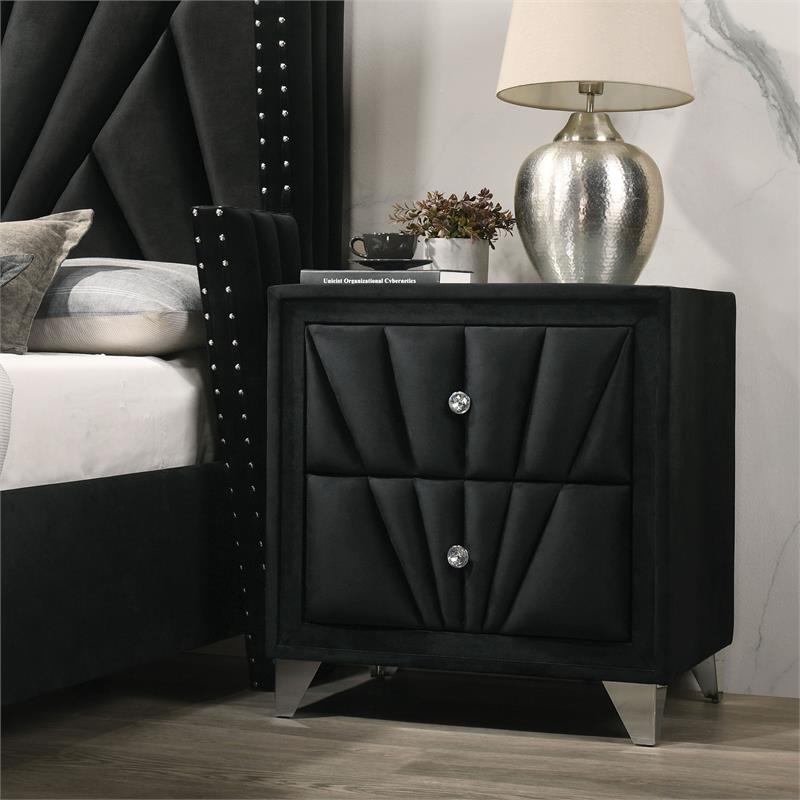 Furniture of America Sakan Transitional Fabric Upholstered Nightstand in Black