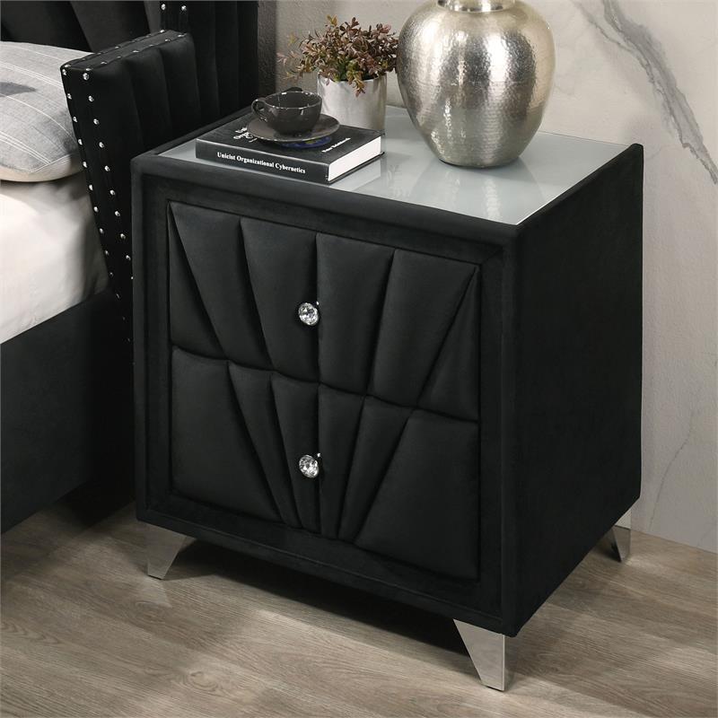 Furniture of America Sakan Transitional Fabric Upholstered Nightstand in Black