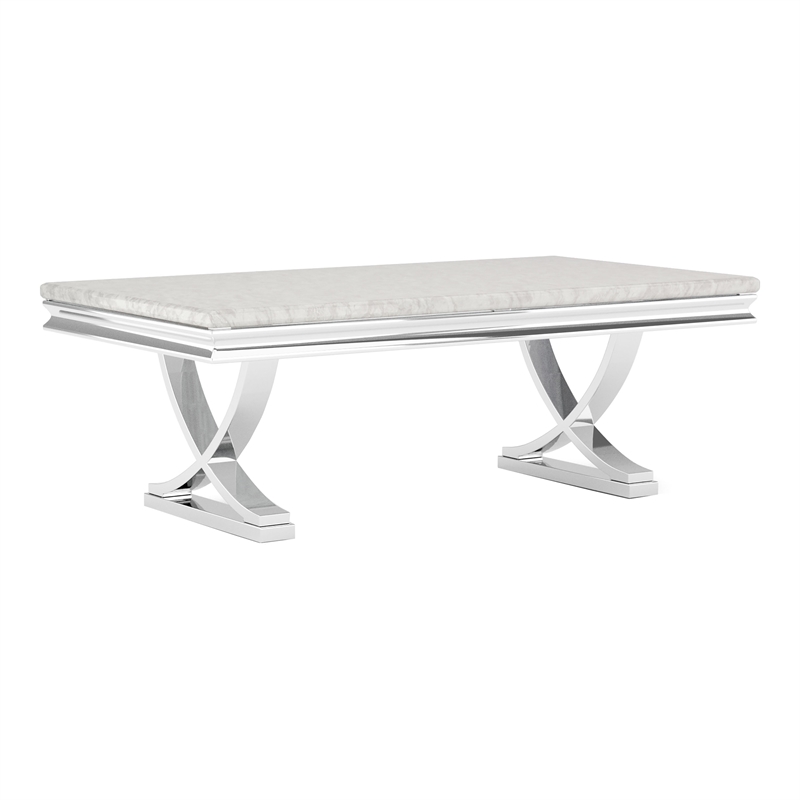Furniture of America Linke Glam Metal 2-Piece Coffee Table Set in Chrome