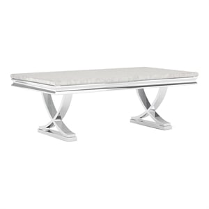 Furniture of America Linke Glam Metal Double Pedestal Coffee Table in Chrome