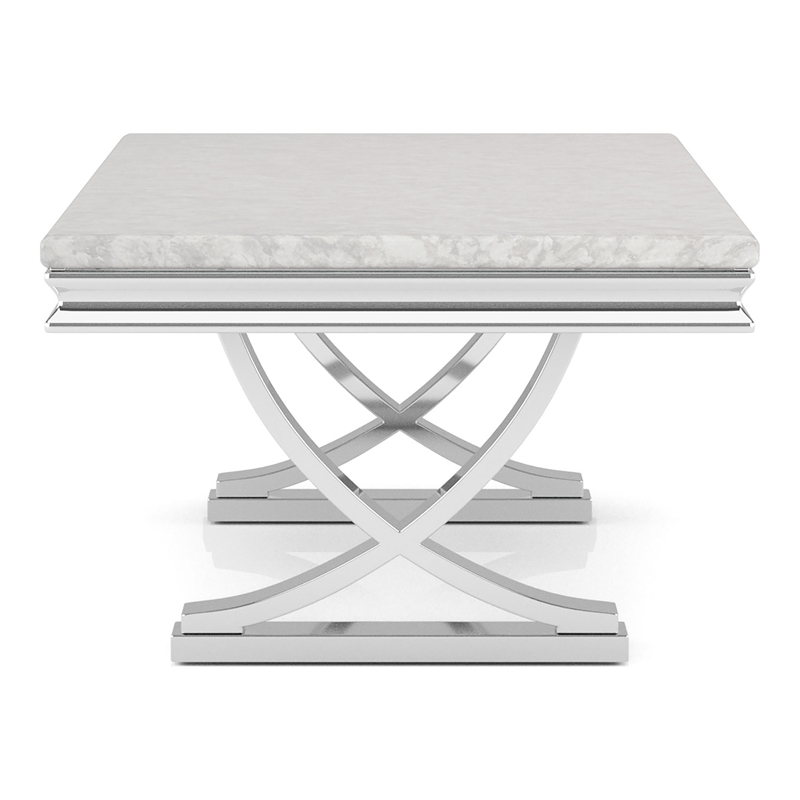 Furniture of America Linke Glam Metal Double Pedestal Coffee Table in Chrome