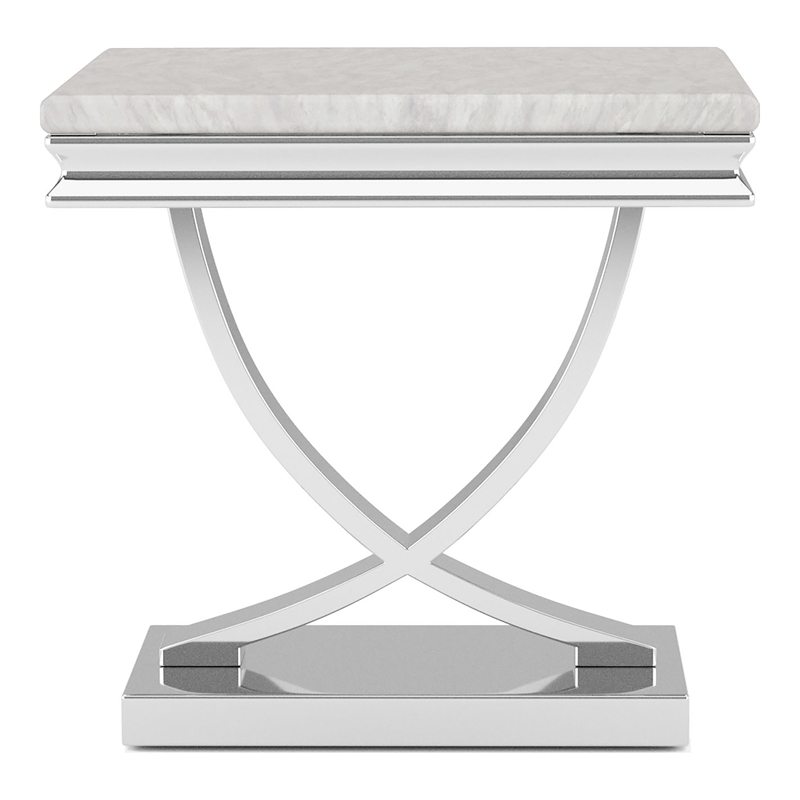 Furniture of America Linke Glam Metal Pedestal End Table in Chrome