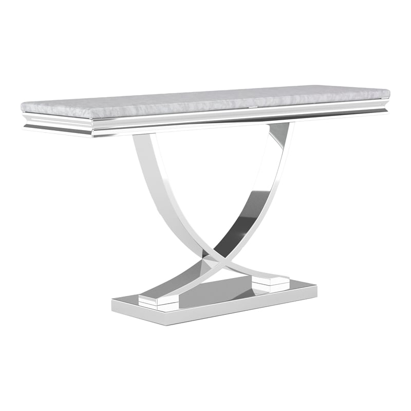 Furniture of America Linke Glam Metal Pedestal Console Table in Chrome