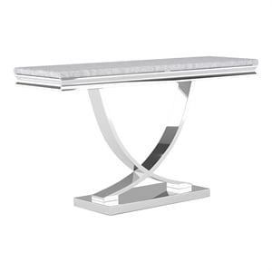 Furniture of America Linke Glam Metal Pedestal Console Table in Chrome