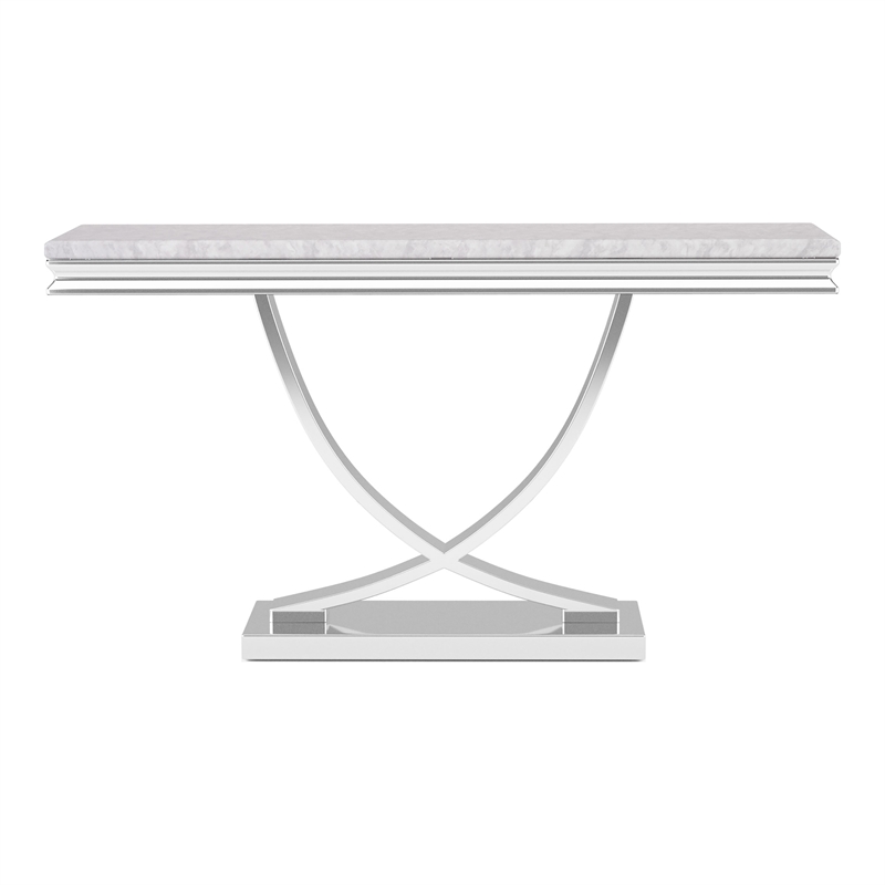 Furniture of America Linke Glam Metal Pedestal Console Table in Chrome