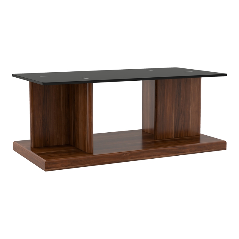 Furniture of America Thame Glass Top 2-Piece Coffee Table Set in Dark Walnut