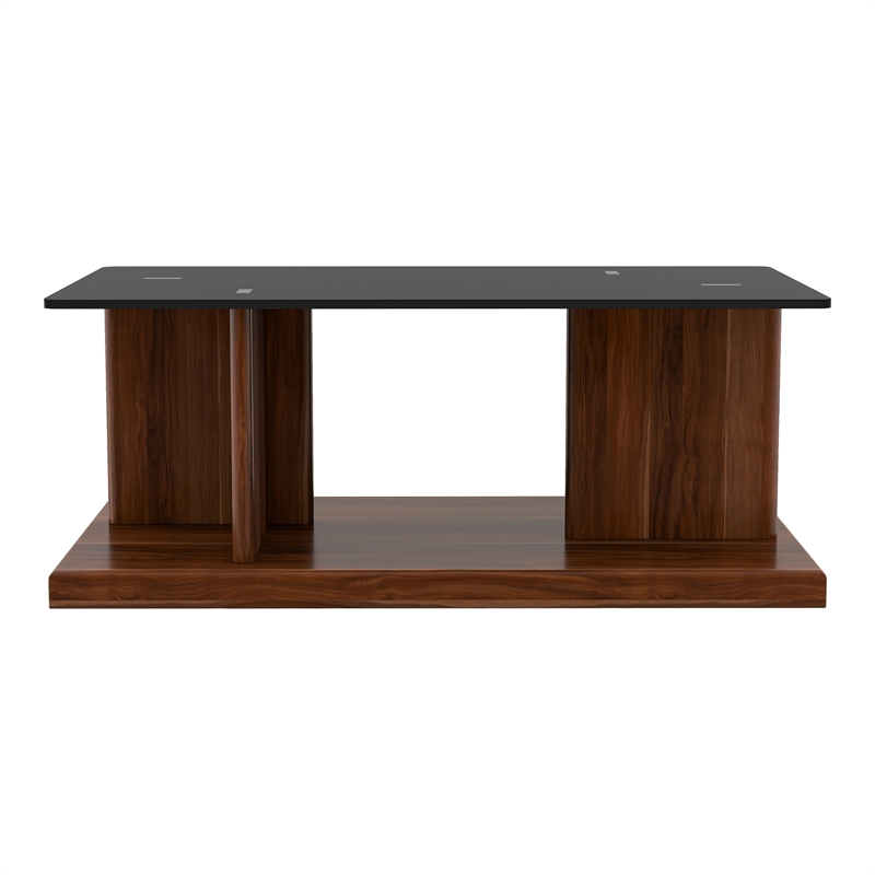 Furniture of America Thame Glass Top 2-Piece Coffee Table Set in Dark Walnut