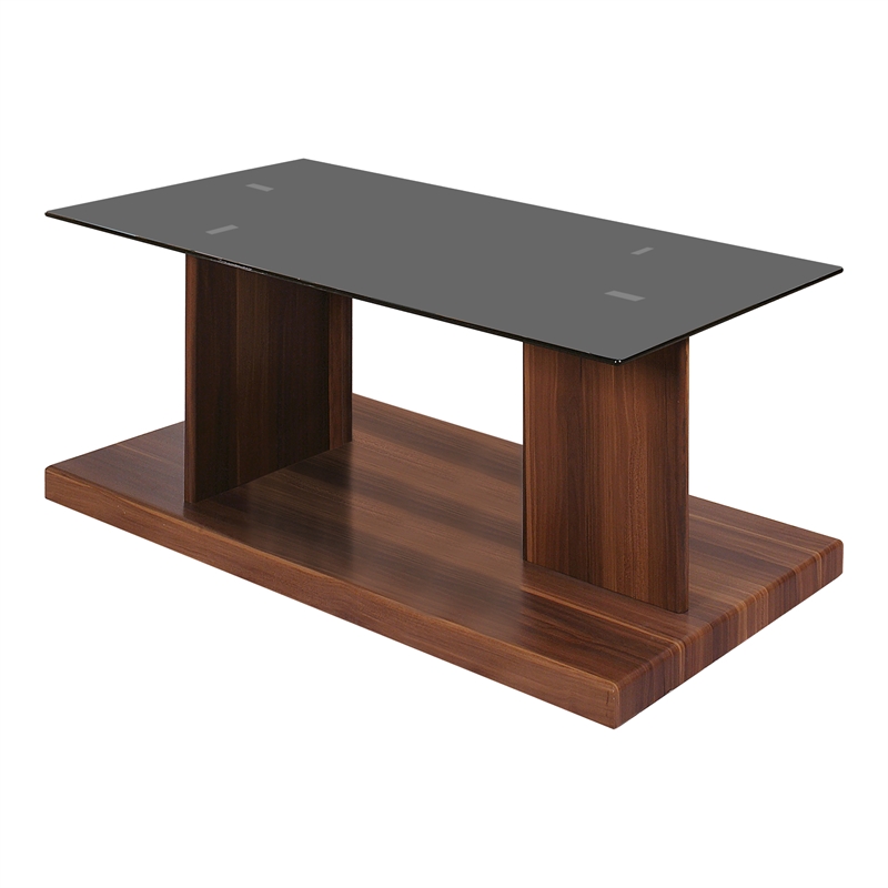 Furniture of America Thame Glass Top 2-Piece Coffee Table Set in Dark Walnut