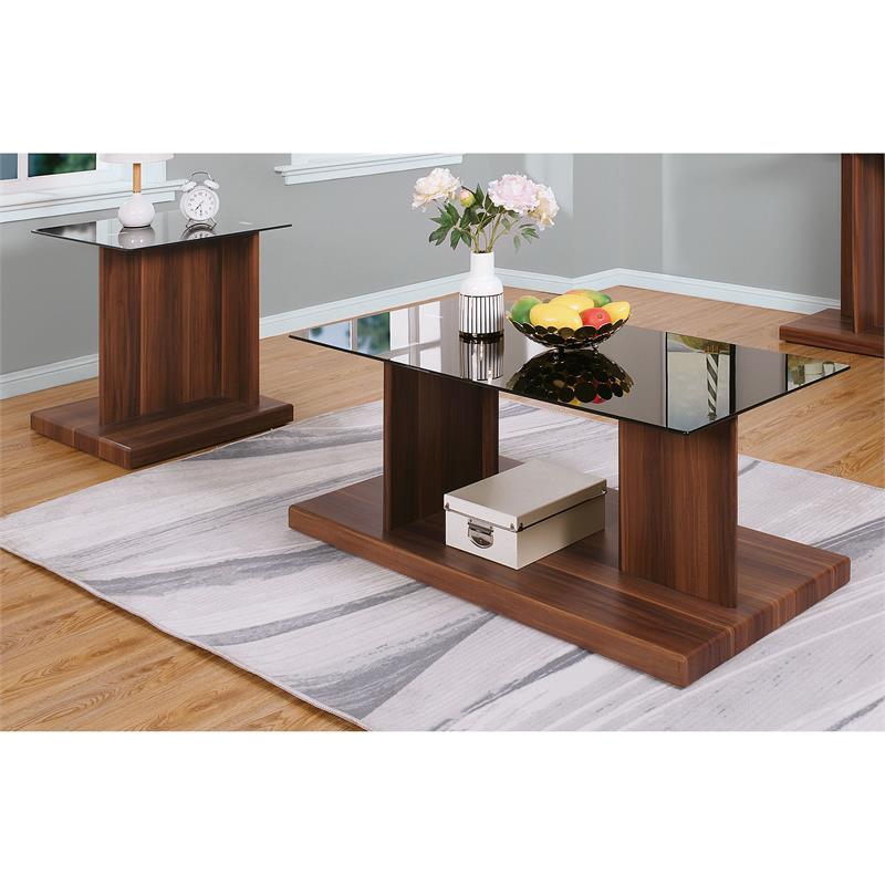 Furniture of America Thame Glass Top 2-Piece Coffee Table Set in Dark Walnut