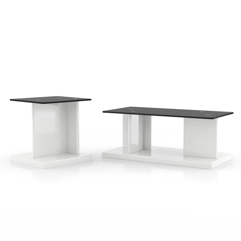 Furniture of America Thame Glass Top 2-Piece Coffee Table Set in White