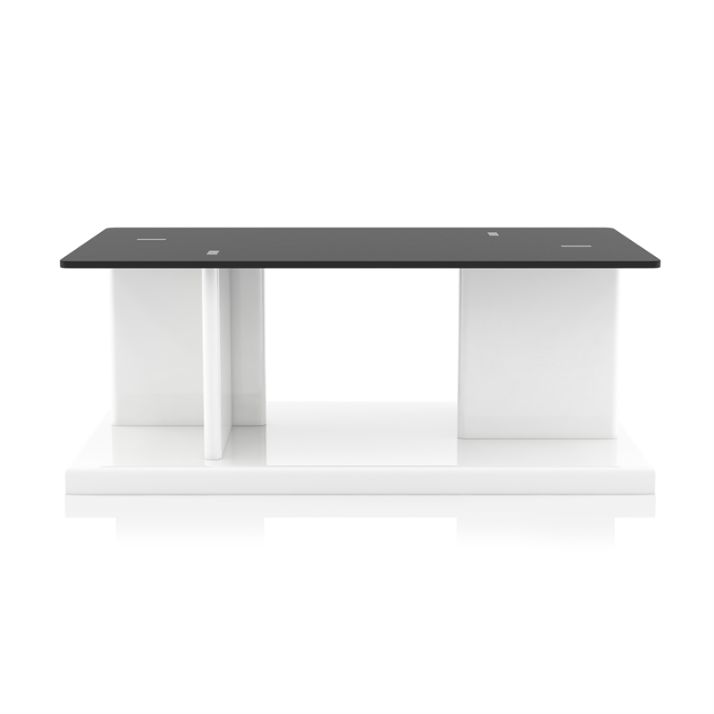 Furniture of America Thame Glass Top 2-Piece Coffee Table Set in White