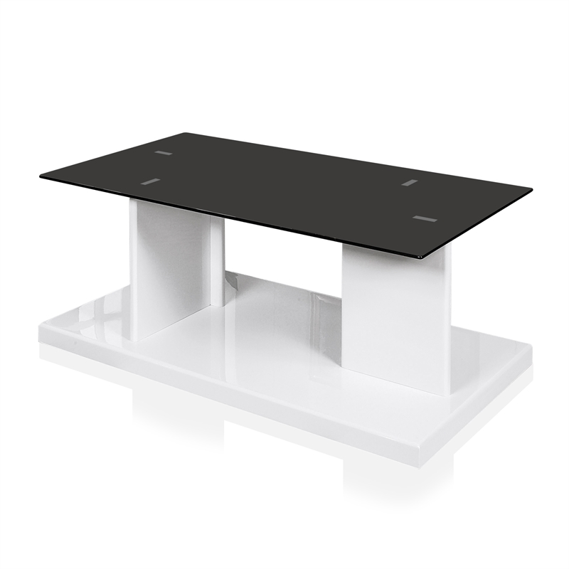 Furniture of America Thame Glass Top 2-Piece Coffee Table Set in White