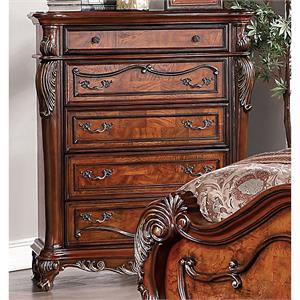 furniture of america velyn traditional solid wood 5-drawer chest in dark oak