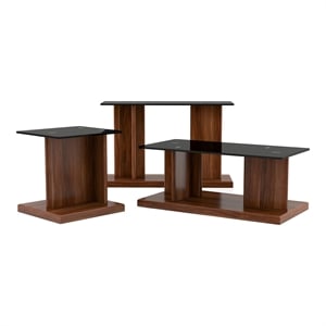 furniture of america thame glass top 3-piece coffee table set in dark walnut