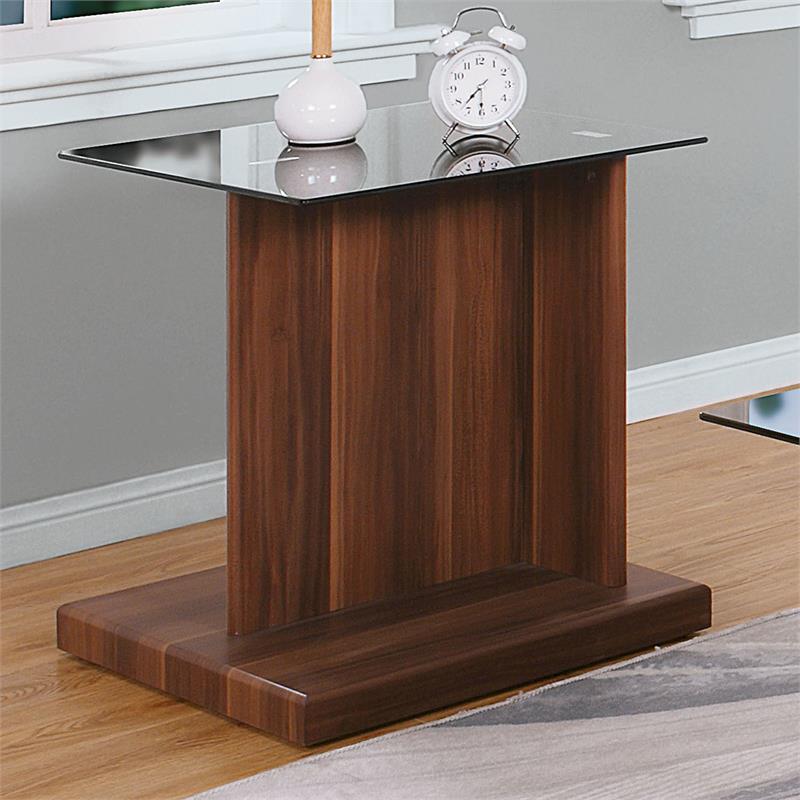 Furniture of America Thame Contemporary Glass Top End Table in Dark Walnut