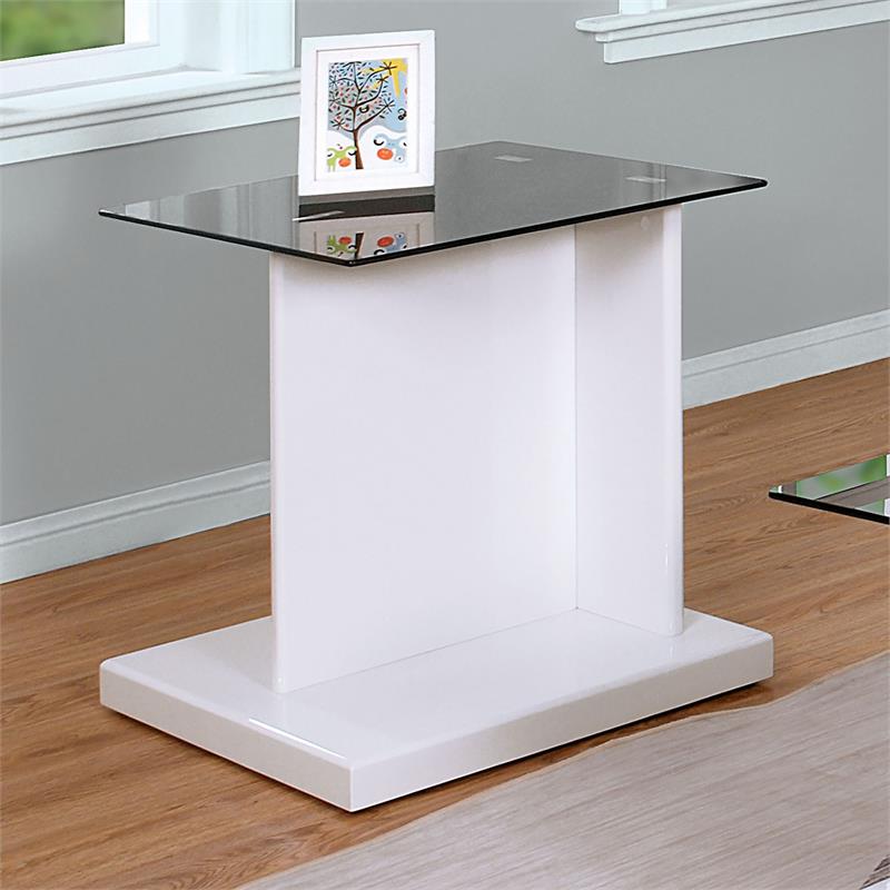 Furniture of America Thame Contemporary Glass Top End Table in White