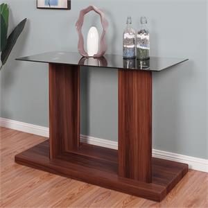 furniture of america thame contemporary glass top console table in dark walnut