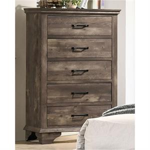 furniture of america gafin transitional solid wood 5-drawer chest in gray