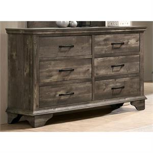furniture of america gafin transitional solid wood 6-drawer dresser in gray