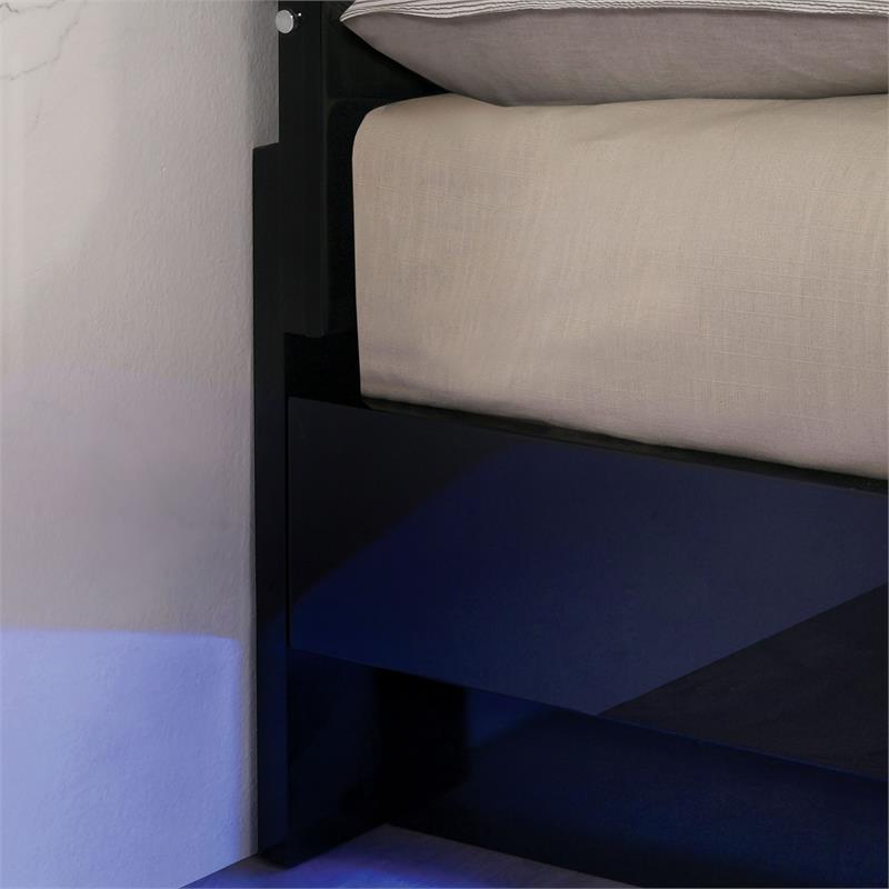 Furniture of America Malva Solid Wood Cal King Bed with LED Light in Black