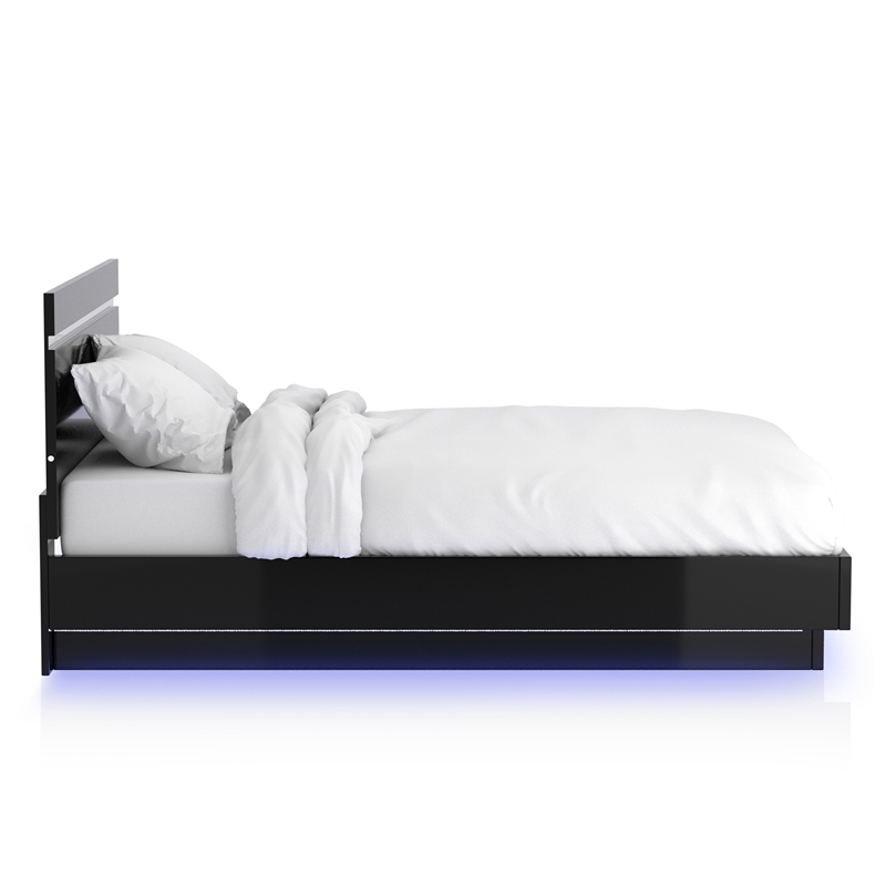 Furniture of America Malva Solid Wood Eastern King Bed with LED Light in Black