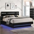 Furniture of America Malva Solid Wood Eastern King Bed with LED Light in Black