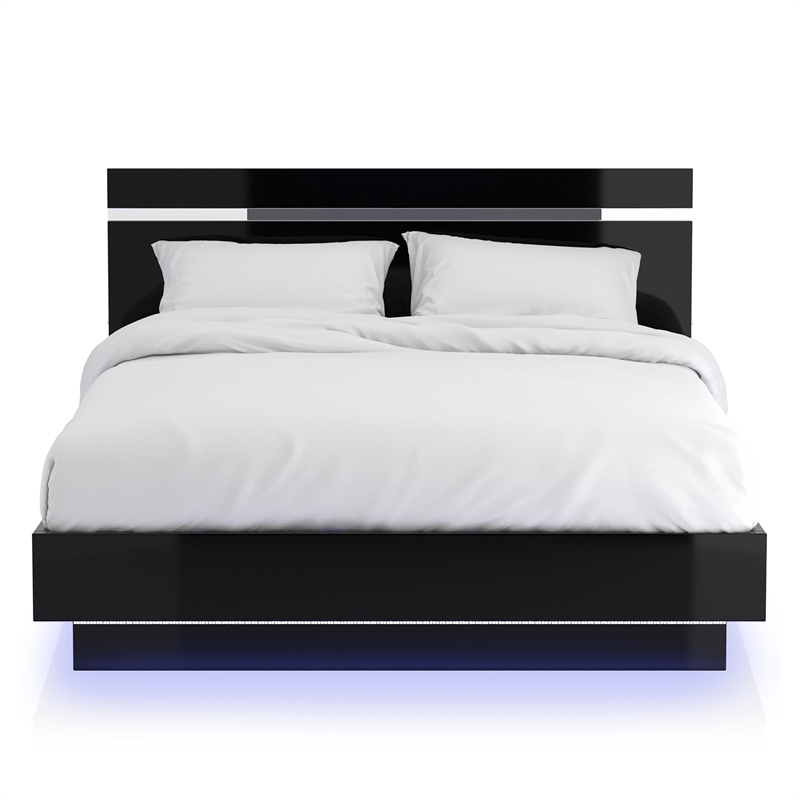 Furniture of America Malva Solid Wood Queen Bed with LED Light in Black