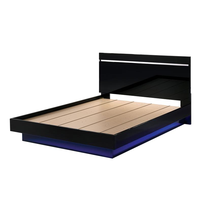 Furniture of America Malva Solid Wood Queen Bed with LED Light in Black