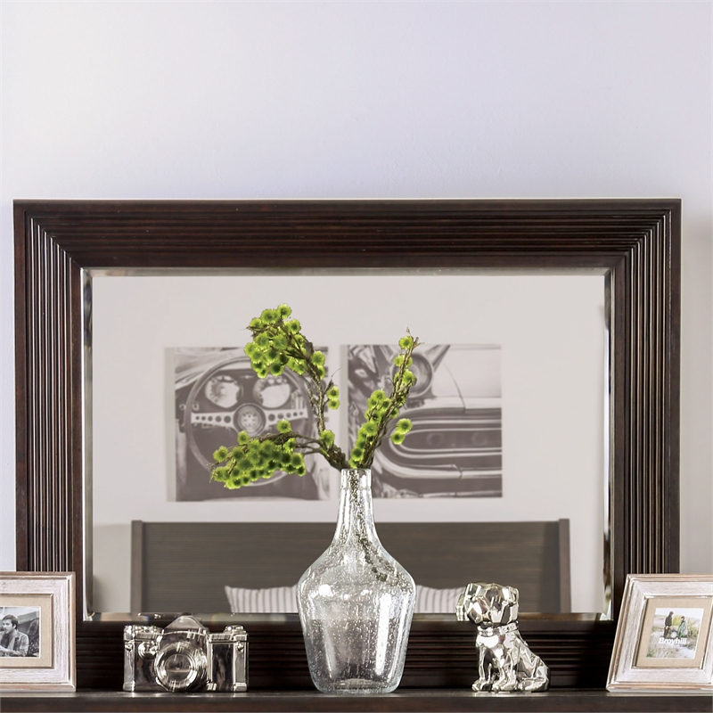 Furniture of America Tezra Contemporary Solid Wood Framed Mirror in Dark Walnut