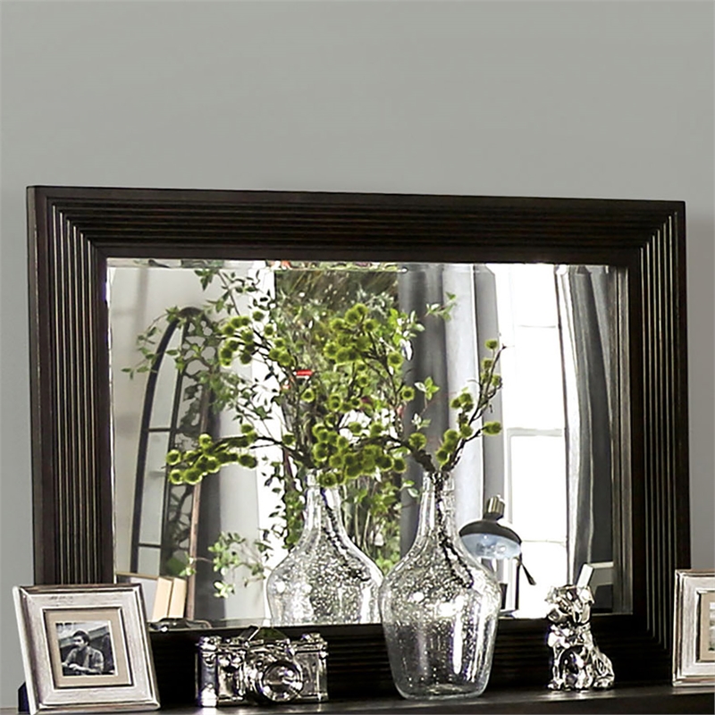 Furniture of America Tezra Contemporary Solid Wood Framed Mirror in Dark Walnut