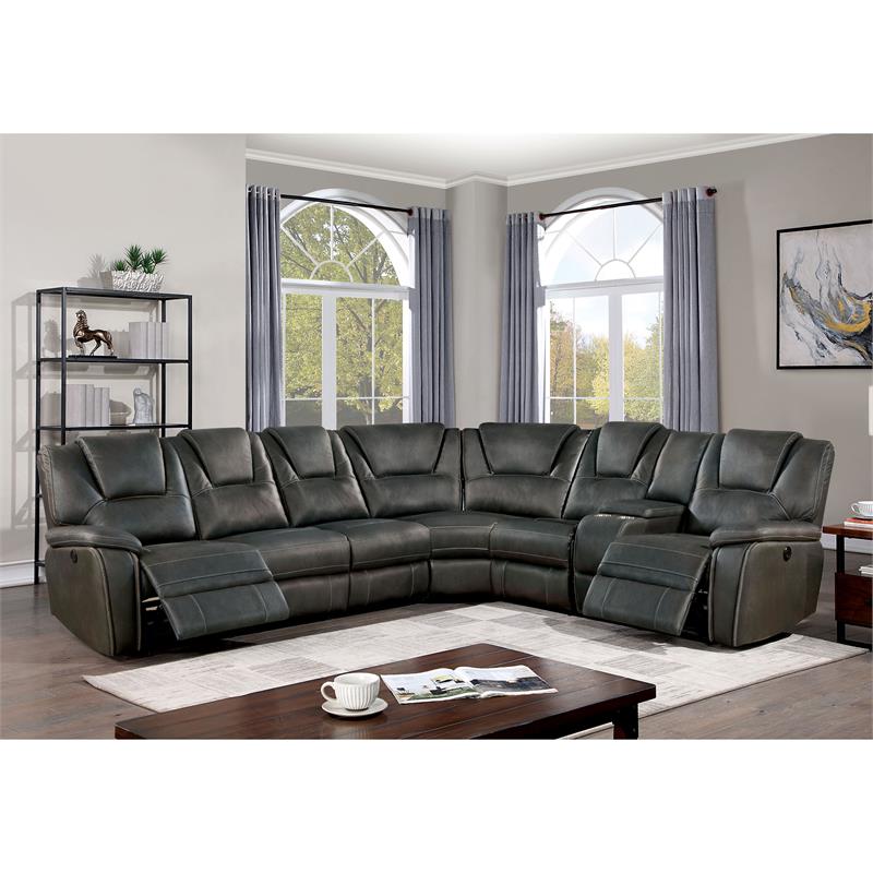 Furniture of America Nyone Faux Leather Sectional with Armless Chair in