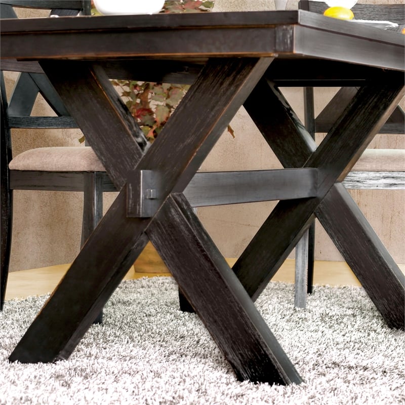 Furniture of America Kay Rustic Wood 5-Piece Dining Set in Black and Beige