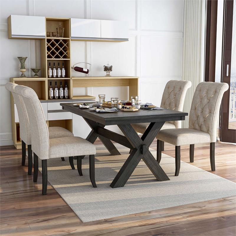 Furniture of America Kay Rustic Wood 5-Piece Dining Set in Black and Beige