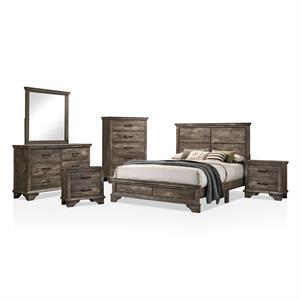 foa gafin 6pc gray wood bedroom set 2 nightstands+chest+dresser+mirror