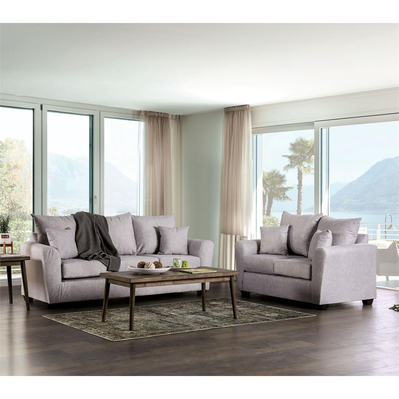 Furniture of America Argan Contemporary Fabric Upholstered Loveseat in Gray
