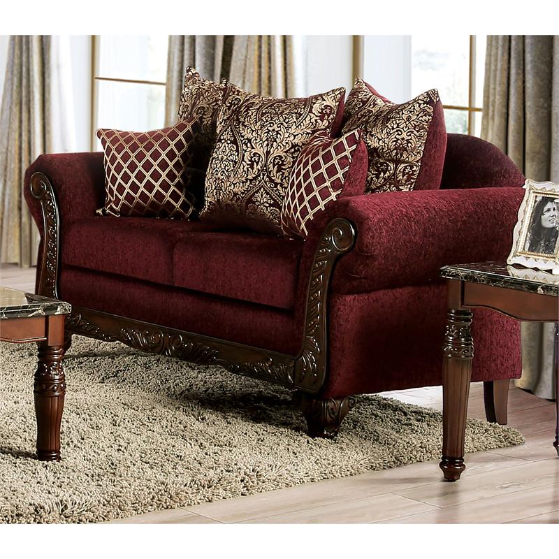 Furniture Of America Grive Traditional Chenille Upholstered Loveseat In