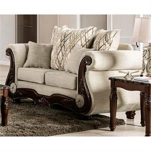 furniture of america polsa traditional fabric upholstered loveseat in brown