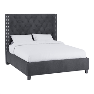 Furniture of America Transitional Fabric Wingback Queen Bed in Dark Gray